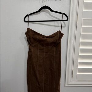 Brown Strapless Midi Dress